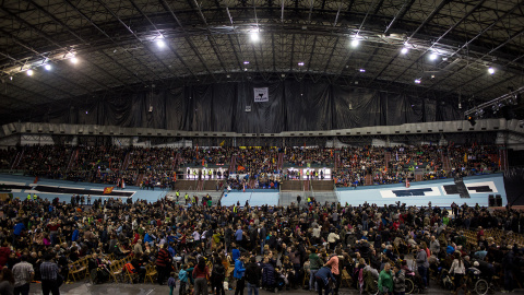 El velódromo de Anoeta, durante el mitin de Arnaldo Otegi este sábado, en Donosti. JAIRO VARGAS
