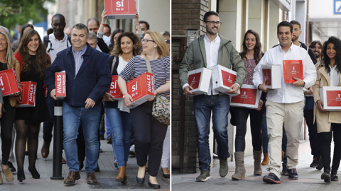Los militantes en representación del ex secretario general del PSOE Pedro Sánchez (izq.), y el equipo de Susana Díaz, Nino Torres (der.), a su llegada a la sede socialista en la madrileña calle de Ferraz para entregar los avales. EFE Los militantes en representación del ex secretario general del PSOE Pedro Sánchez (izq.), y el equipo de Susana Díaz, Nino Torres (der.), a su llegada a la sede socialista en la madrileña calle de Ferraz para entregar los avales. EFE