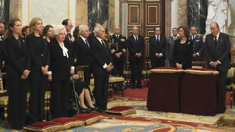Los reyes eméritos Juan Carlos y Sofía, durante el funeral por la infanta Alicia de Borbón-Parma. EFE/Ballesteros Los reyes eméritos Juan Carlos y Sofía, durante el funeral por la infanta Alicia de Borbón-Parma. EFE/Ballesteros