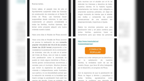 Mensaje de la constructora de Rivas Vaciamadrid al que ha tenido acceso 'Público'. Mensaje de la constructora de Rivas Vaciamadrid al que ha tenido acceso 'Público'.