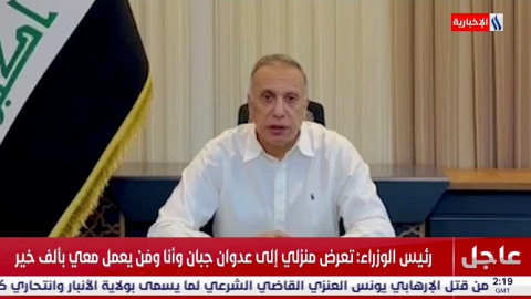 07/11/2021 El primer ministro iraquí Mustafa Al-Kadhimi comparece después de un intento de asesinato con dron en Bagdad 07/11/2021 El primer ministro iraquí Mustafa Al-Kadhimi comparece después de un intento de asesinato con dron en Bagdad