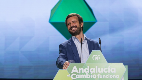 El presidente del PP nacional, Pablo Casado, durante su intervención en la clausura del XVI Congreso Autonómico del PP de Andalucía, a 21 de noviembre del 2021 en Granada. El presidente del PP nacional, Pablo Casado, durante su intervención en la clausura del XVI Congreso Autonómico del PP de Andalucía, a 21 de noviembre del 2021 en Granada.