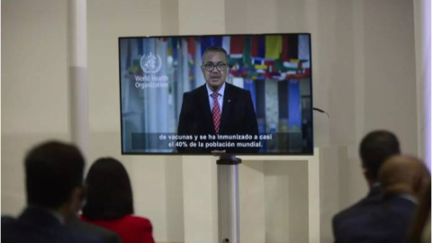 El director general de la OMS, Tedros Adhanom Ghebreyesus, en un vídeo durante el acto 'Vacunación solidaria: cumpliendo compromisos', en La Moncloa, a 22 de noviembre de 2021, en Madrid, (España). El director general de la OMS, Tedros Adhanom Ghebreyesus, en un vídeo durante el acto 'Vacunación solidaria: cumpliendo compromisos', en La Moncloa, a 22 de noviembre de 2021, en Madrid, (España).