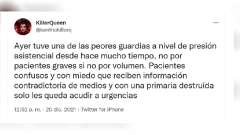Hilo en Twitter de un sanitario denunciando el colapso de la atención primaria. Hilo en Twitter de un sanitario denunciando el colapso de la atención primaria.
