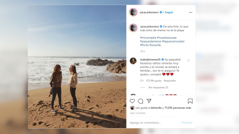 Sara Carbonero expresa en redes cuánto añora a Isabel Jiménez Sara Carbonero expresa en redes cuánto añora a Isabel Jiménez