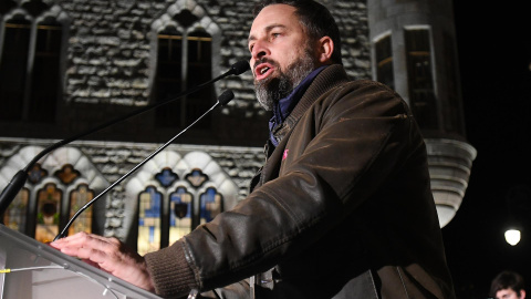 El presidente del Vox, Santiago Abascal, durante el acto electoral que celebraron el pasado jueves en la plaza de San Marcelo de León. El presidente del Vox, Santiago Abascal, durante el acto electoral que celebraron el pasado jueves en la plaza de San Marcelo de León.