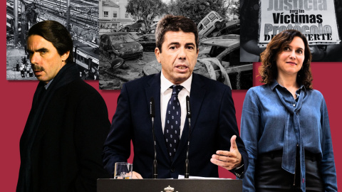 Ilustración a partir de imágenes de Europa Press y Reuter de José María Aznar, Carlos Mazón e Isabel Díaz Ayuso Ilustración a partir de imágenes de Europa Press y Reuter de José María Aznar, Carlos Mazón e Isabel Díaz Ayuso