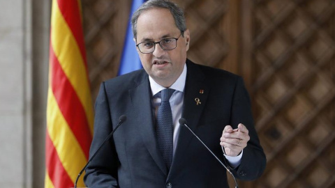 Torra en la declaració institucional per valorar la seva condemna a inhabilitació. EFE / ANDREU DALMAU.