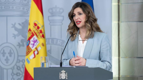 Yolanda Díaz, ministra de Trabajo durante su comparecencia este viernes tras la celebración del Consejo de Ministros. EFE