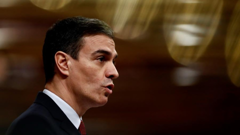 MADRID, 25/03/2020.- El presidente del Gobierno, Pedro Sánchez, durante el pleno del Congreso que se celebra hoy miércoles en Madrid. Además de la convalidación de los decretos económicos para paliar las consecuencias sociales de la pandemi
