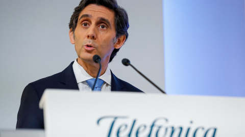 El presidente del grupo Telefónica, José María Álvarez-Pallete, durante la presentación de los resultados de la compañía en 2019. EFE/Emilio Naranjo