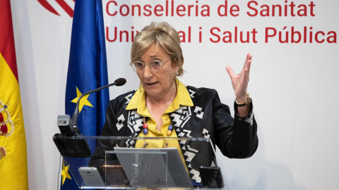 La consellera de Sanidad de la Generalitat Valenciana, Ana Barceló, durante la rueda de prensa que ha ofrecido con las últimas novedades sobre el coronavirus. EFE/ Biel Aliño