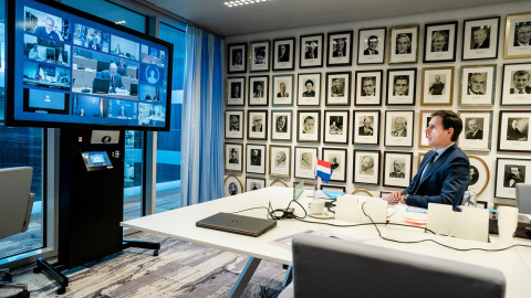 El ministro de Finanzas holandés, Wopke Hoekstra, durante el encuentro del Eurogrupo por videoconferencia, en el que no fue posible un acuerdo sobre el paquete de medidas de la UE, por medio billón de euros, para hacer frente a la crisis po