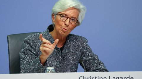 La presidenta del BCE, Christine Lagarde, en una rueda de prensa en la sede de la entidad, en Fráncfort. REUTERS/Kai Pfaffenbach