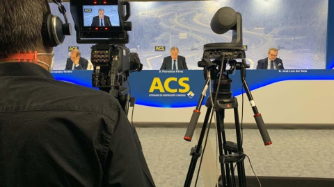 Florentino Pérez, en la junta de accionistas de ACS celebrada de forma telematica debido a la crisis del coronavirus.