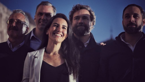 Rocío Monasterio, junto a Iván Espinosa de los Monteros, Ortega Smith y Santiago Abascal. VOX MADRID