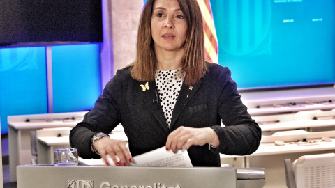 La consellera de la Presidència i portaveu del Govern, Meritxell Budó, a la roda de premsa del 16 de maig del 2020 (horitzontal).