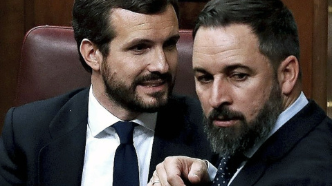 Pablo Casado y Santiago Abascal hablan en el Congreso de los Diputados. EFE