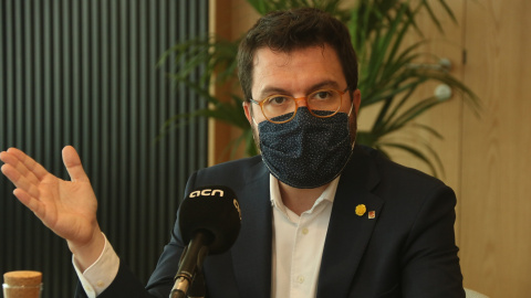 El vicepresident del Govern, Pere Aragonès, durant l'entrevista. ALBERT CADANET / ACN