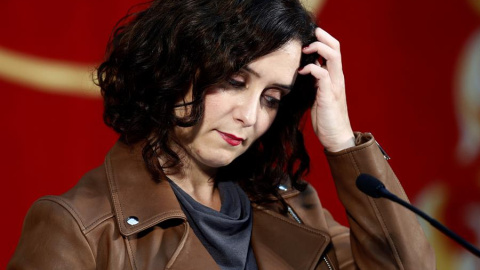 La presidenta de la Comunidad de Madrid, Isabel Díaz Ayuso, comparece desde la Real Casa de Correos, sede del Gobierno regional, para realizar una declaracion sobre la situación actual y la evolución epidemiológica del Covid-19. EFE/ Javier