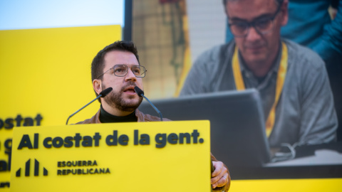 El cap de llista d'ERC a les eleccions al Parlament, Pere Aragonès, durant un acte de campanya a Lloret de Mar.