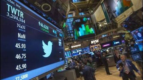 Panel informativo de la cotización de Twitter en la Bolsa de Nueva York.