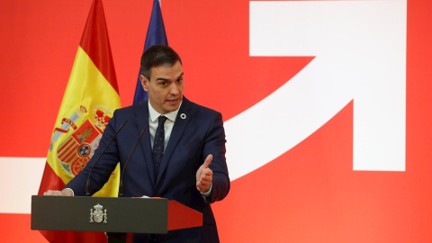 El presidente del Gobierno, Pedro Sánchez, interviene en la presentación de la Estrategia España Nación Emprendedora, en el Palacio de la Moncloa. EFE/ J.j. Guillén