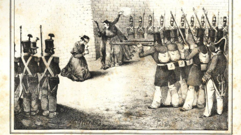 Recreació de l'afusellament de Maria Griñó en un dibuix de l'època.