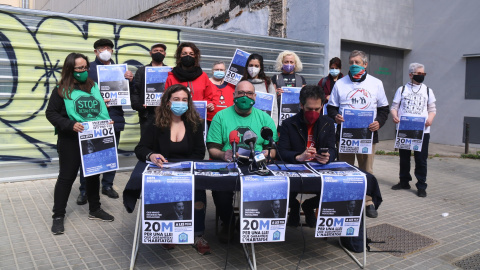 La roda de premsa de presentació de la manifestació per exigir l'aprovació de la Llei estatal de l'habitatge.