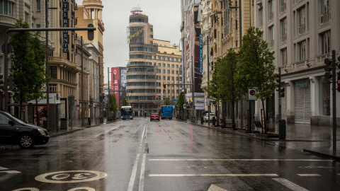 La Gran Vía de Madrid, desierta durante el estado de alarma decretado por el coronovirus, el 31 de marzo de 2020.-JAIRO VARGAS