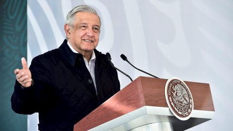 El mandatario Andrés Manuel López Obrador durante un acto público en el estado de San Luis Potosí (México)