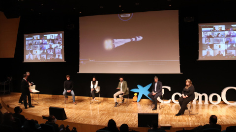 Acte de seguiment del llançament del primer nanosatèl·lit del Govern des del CosmoCaixa, el 22 de març del 2021.