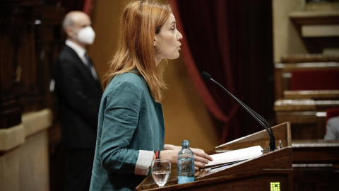 La líder dels comuns, Jéssica Albiach, en el ple d'investidura del Parlament.