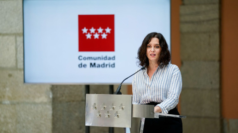 La presidenta de la Comunidad de Madrid y candidata a la reelección, Isabel Díaz Ayuso, durante la rueda de prensa posterior a la reunión del Consejo de Gobierno regional, a 12 de mayo de 2021, en Madrid (España)