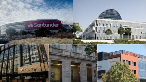 Sedes de los cinco mayores bancos de España: Santander, BBVA. Caixabank, Sabadell, y Bankinter.