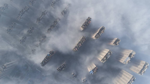 Aire contaminado cruzando unos rascacielos en China.