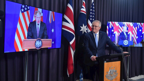 15/09/2021 conferencia de prensa conjunta de Biden, Morrison y Boris Johnson