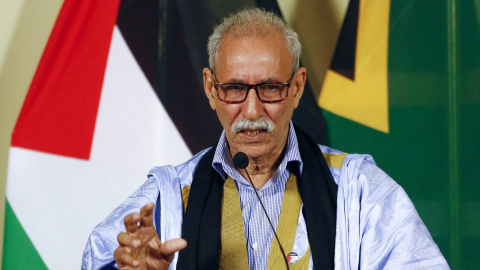 El presidente de la República Árabe Saharaui Democrática (RASD), Brahim Ghali, ofrece una conferencia de prensa conjunta con el presidente sudafricano en el Union Building en Pretoria, el 5 de junio de 2018.