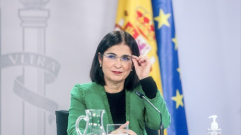 La ministra de Sanidad, Carolina Darias, durante una rueda de prensa tras la Conferencia Intersectorial de Medioambiente conjunta con el Consejo Interterritorial de Salud, a 24 de noviembre de 2021, en Madrid.