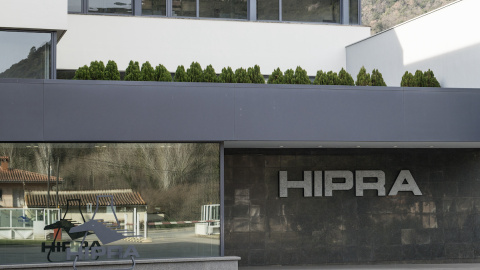Entrada de la sede de Hipra, a 4 de enero de 2022, en Amer, Girona.