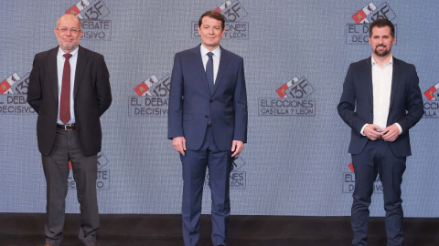 El candidato de Ciudadanos a la Presidencia de la Junta, Francisco Igea; el candidato del PP a la presidencia de Castilla y León, Alfonso Fernández Mañueco, y el candidato del PSOE a la Presidencia de Castilla y León, Luis Tudanca,