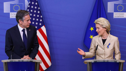 Antony Blinken y Ursula Von der Leyen durante su comparecencia conjunta en Bruselas este 4 de marzo de 2022.