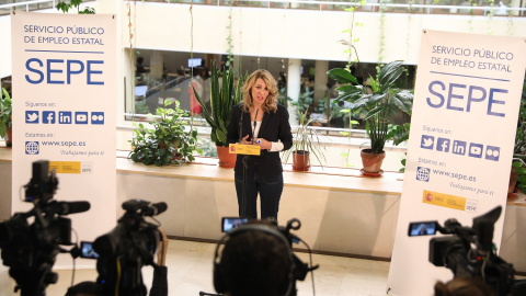 25/04/22. La vicepresidenta segunda del Gobierno y ministra de Trabajo y Economía Social, Yolanda Díaz, en la Dirección general del Servicio Público de Empleo Estatal (SEPE), a 4 de abril de 2022, en Madrid.