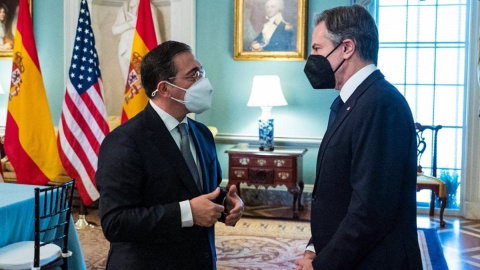 El ministro de Exteriores, José Manuel Albares, junto al secretario de Estado de EEUU, Antony Blinken, en Washington el pasado mes de enero.