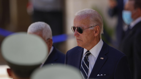Joe Biden, presidente de Estados Unidos durante la ceremonia de bienvenida en la ciudad cisjordana de Belén.