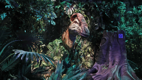 Animatronic de un dinosaurio en la presentación de la exposición de 2018 "Jurassic Park" en Ifema