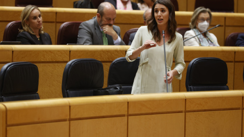 La ministra de Igualdad, Irene Montero, interviene durante la sesión de control al Gobierno celebrada este martes en el Senado.