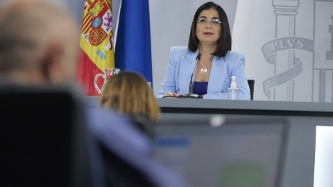 La ministra de Sanidad, Carolina Darias, participa en la rueda de prensa posterior al Consejo Interterritorial del SNS, a 25 de mayo de 2022, en Madrid.