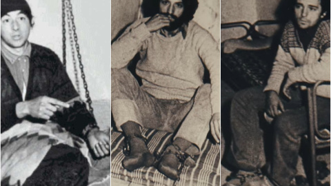 Fotos difundidas en la serie 'Sanpa' de toxicómanos encadenados en San Patrignano.