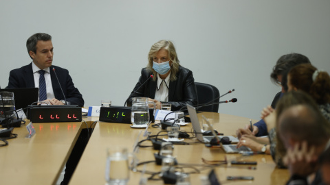 Matilde García Duarte, coordinadora de la Alcaldía de Madrid, durante su comparecencia en la comisión de investigación del Ayuntamiento de Madrid por el supuesto uso de recursos municipales para espiar al entorno familiar de la presidenta m